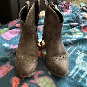 Studded Gray Western Ankle Boots